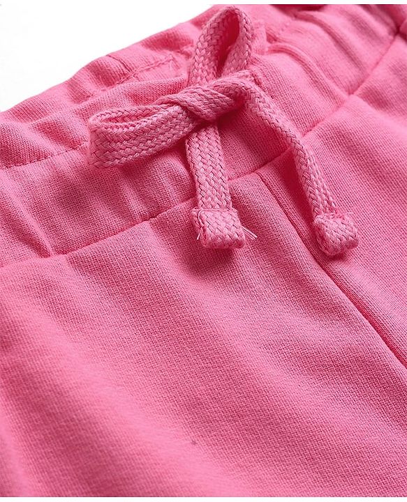 Babyhug 100% Cotton Looper Knit Full Length Lounge Pants With Heart & Text Print - Pink