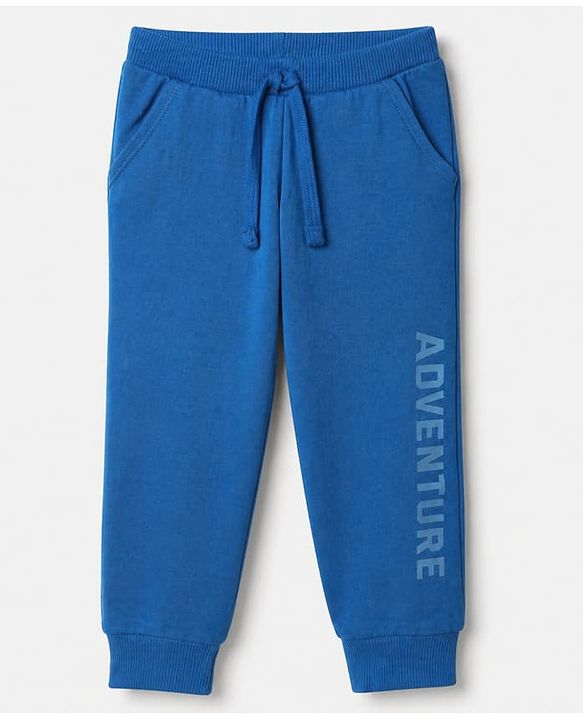 Babyhug Cotton Knit Full Length Jogger Fit Lounge Pant with Adventure Print in Blue