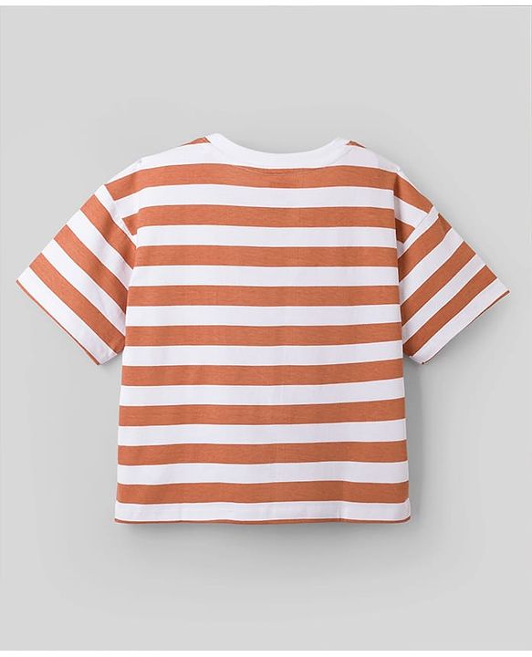 Pine Kids Marvel 100% Cotton Single Jersey Knit Half Sleeves Drop Shoulder Striped T-Shirts with Iron Man Reversible Sequins - Orange