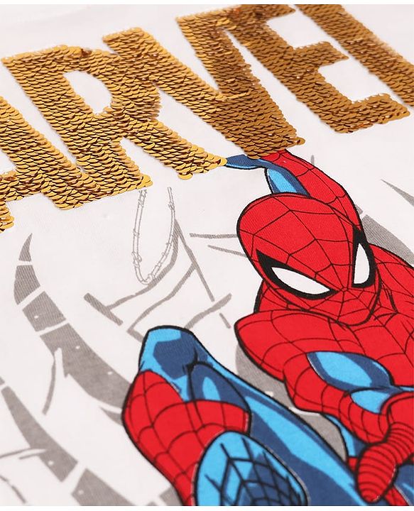 Pine Kids Marvel Cotton Single Jersey Knit T-Shirt Half Sleeves With Spider Man Print - White