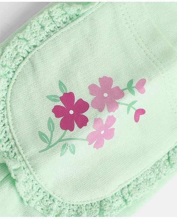Babyhug 100% Cotton Looper Knit Full Length Lounge Pant With Floral Print - Green