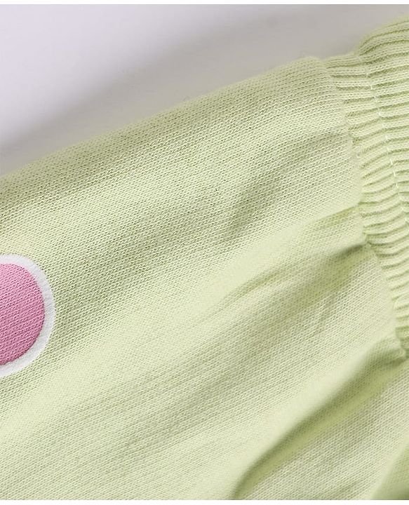 Babyhug 100% Cotton Looper Knit Full Length Heart Embroidered Lounge Pant - Lime Green