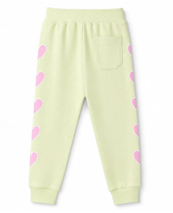 Babyhug 100% Cotton Looper Knit Full Length Heart Embroidered Lounge Pant - Lime Green
