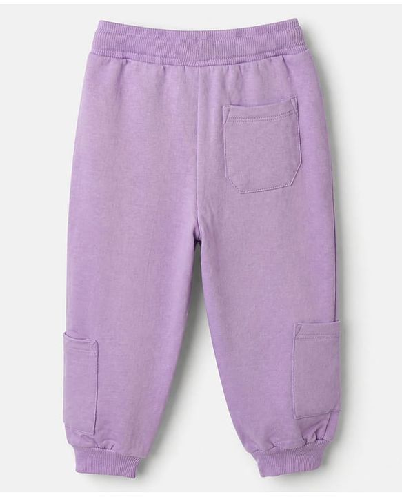 Babyhug Cotton Looper Knit Full Length Track Pants With Floral Print - Purple