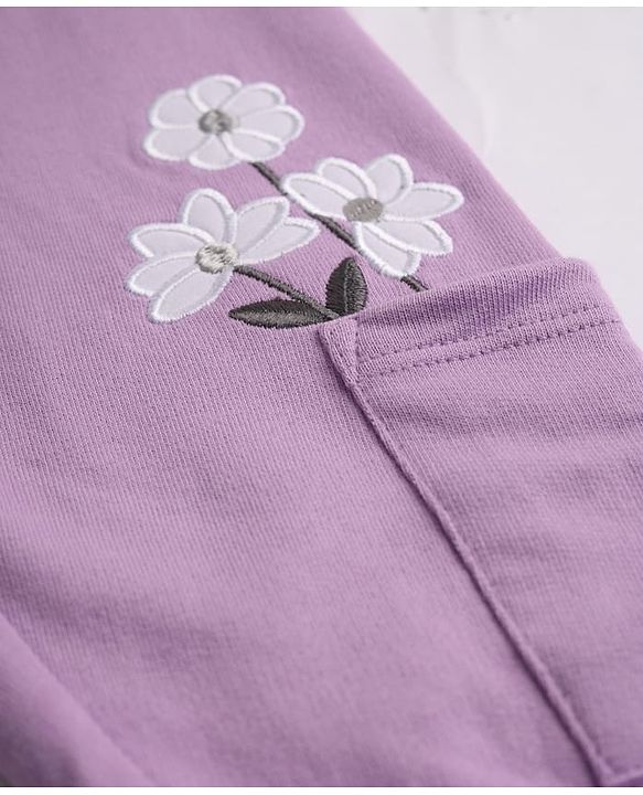 Babyhug Cotton Looper Knit Full Length Track Pants With Floral Print - Purple