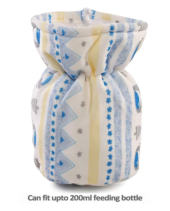Babyhug Velour Feeding Bottle Cover Medium Bear Print  - Yellow & White