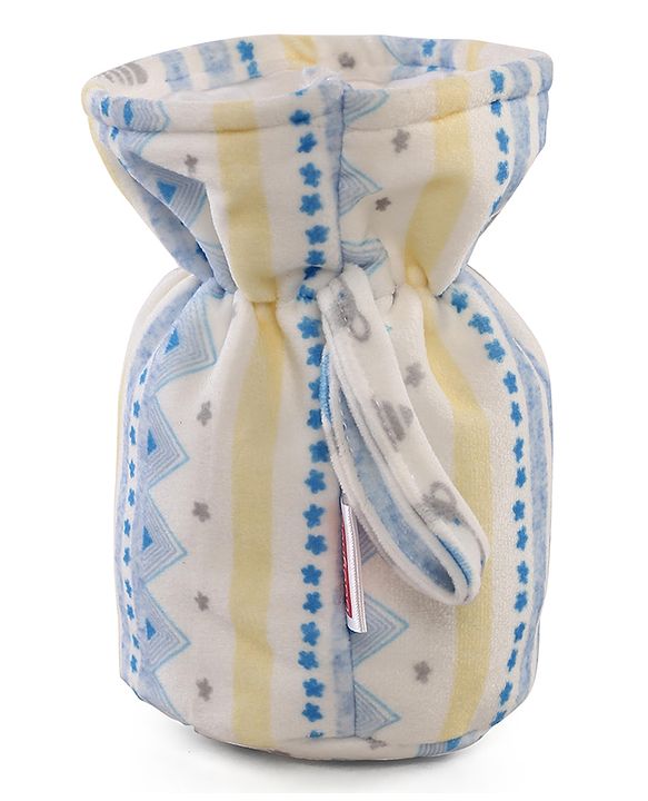 Babyhug Velour Feeding Bottle Cover Medium Bear Print  - Yellow & White