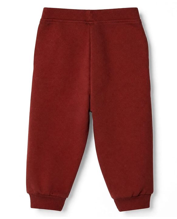 Babyhug Cotton Looper Knit Full Length Track Pant with Tractor Patch - Rust Orange