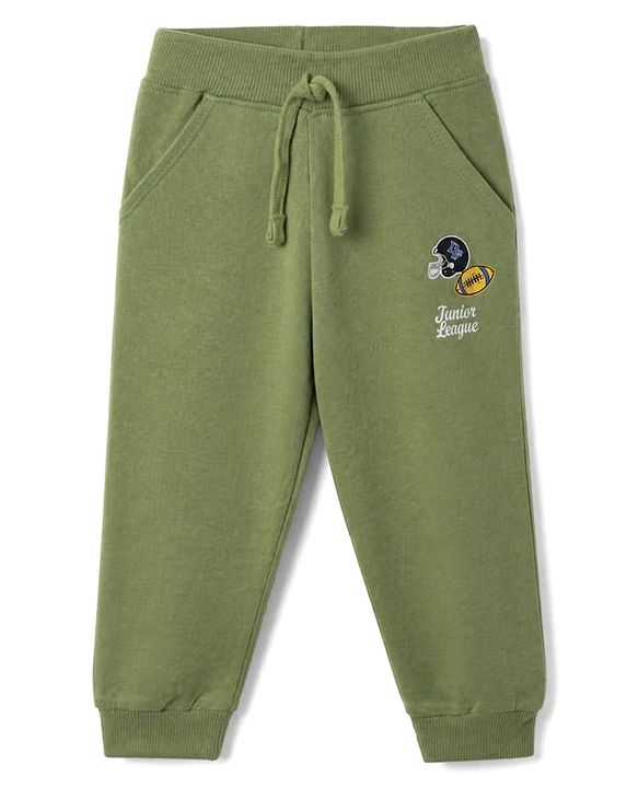 Babyhug Cotton Jersey Knit Full Length Jogger Fit Lounge Pant with Baseball Print in Green