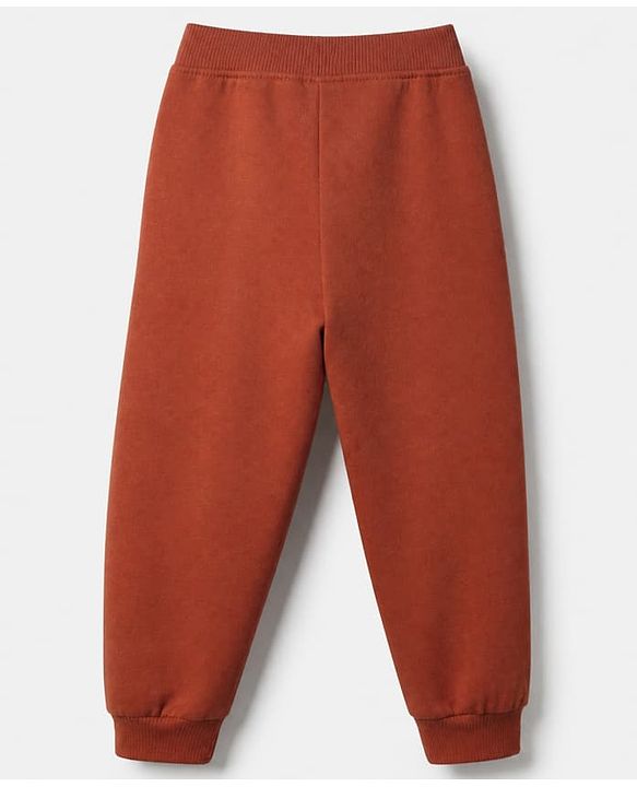 Babyhug Cotton Looper Knit Full Length Jogger Fit Lounge Pant with Lets Explore Print in Rust Orange