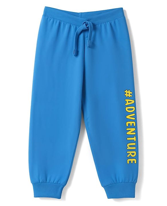 Babyhug 100% Cotton Jersey Knit Full Length Lounge Pant With Text Print Pack of 2 - Blue Yellow