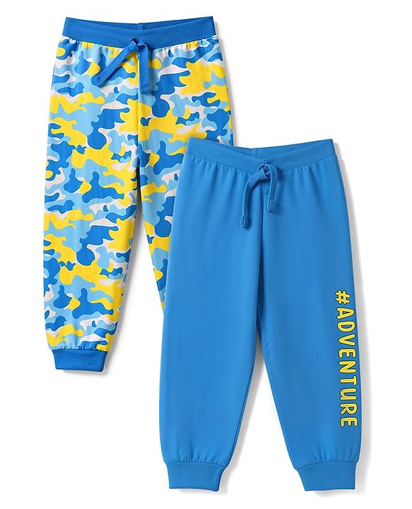 Babyhug 100% Cotton Jersey Knit Full Length Lounge Pant With Text Print Pack of 2 - Blue Yellow
