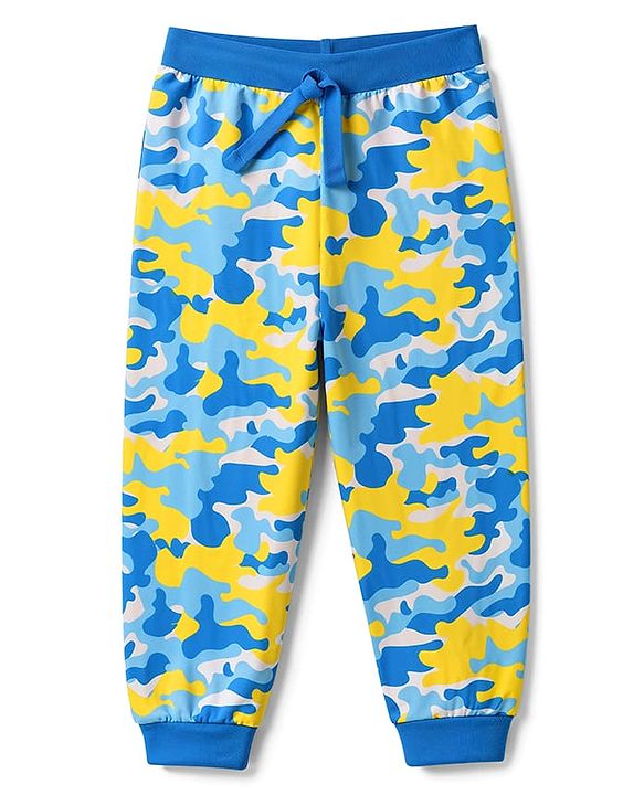 Babyhug 100% Cotton Jersey Knit Full Length Lounge Pant With Text Print Pack of 2 - Blue Yellow