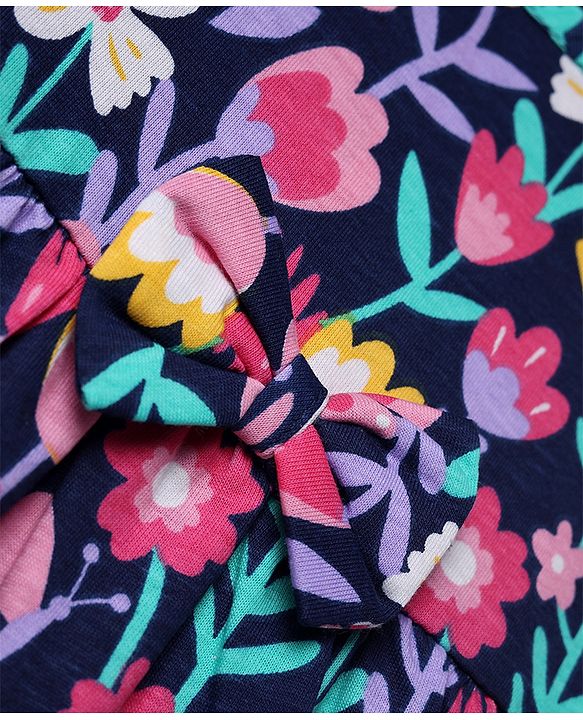 Babyhug Single Jersey Knit Frock with Half Sleeves and Floral Print in Blue