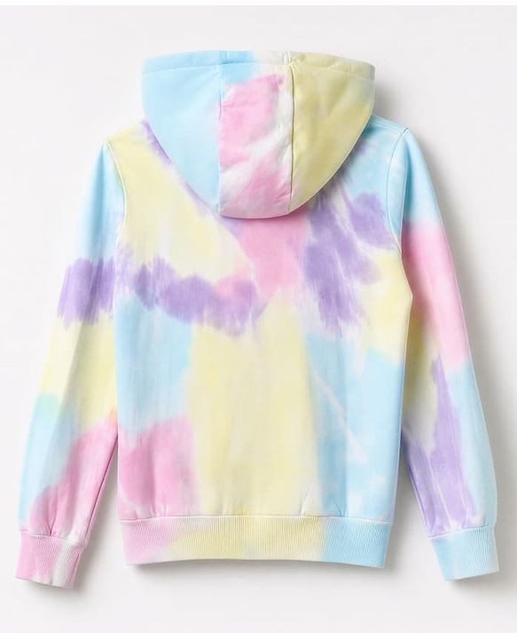 Pine Kids Cotton Knit Hooded Sweatshirt With Full Sleeves and Good Mood Text Print - Light Blue