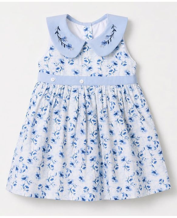 Babyhug Poplin Woven Dress and Purse with Sleeveless and Floral Print - White