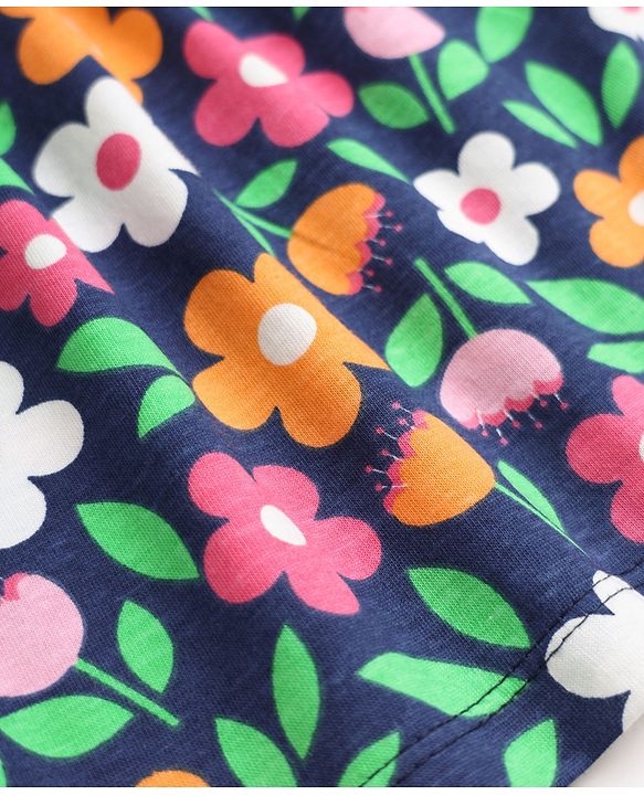 Babyhug Single Jersey Knit Frock with Half sleeves and Floral Print in Navy in Blue