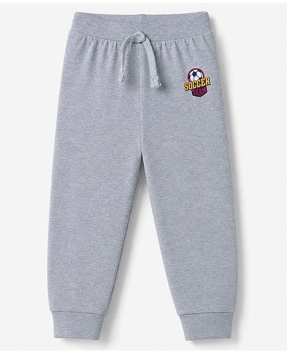 Babyhug 100% Cotton Looper Knit Full Length Joggers With Soccer Star Text Print - Grey, Navy Blue & Olive Green
