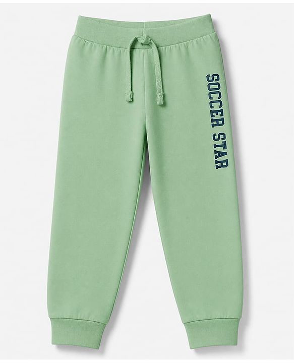 Babyhug 100% Cotton Looper Knit Full Length Joggers With Soccer Star Text Print - Grey, Navy Blue & Olive Green
