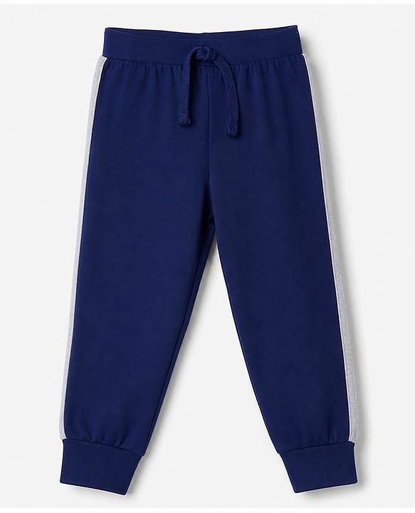 Babyhug 100% Cotton Looper Knit Full Length Joggers With Soccer Star Text Print - Grey, Navy Blue & Olive Green