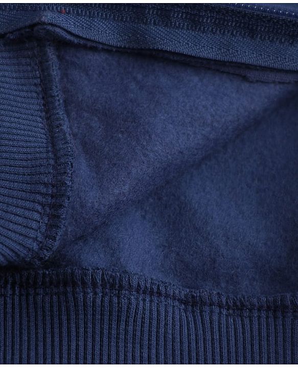 Babyhug Heavy Gauge Fleece Knit Full Sleeves Hooded Sweat Jacket With Dinosaur & Text Print - Navy Blue