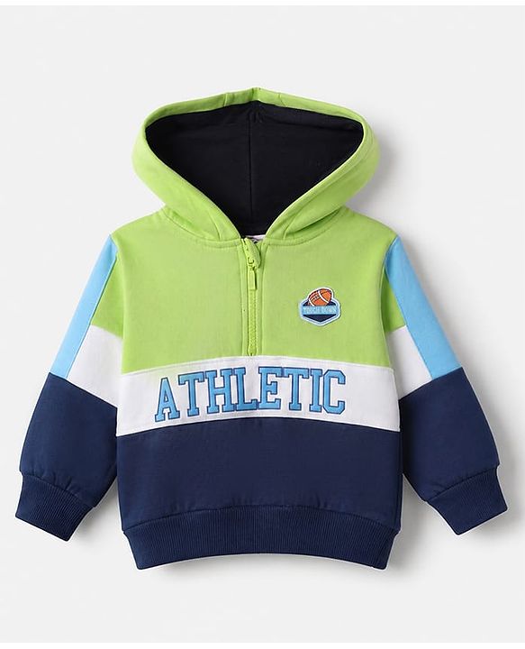 Babyhug Fleece Knit Sweatshirt with Full Sleeves, Athletic Applique and Football Patch in Green for 12-18 Months