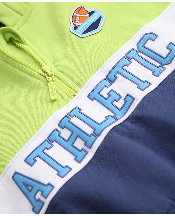 Babyhug Fleece Knit Sweatshirt with Full Sleeves, Athletic Applique and Football Patch in Green for 12-18 Months