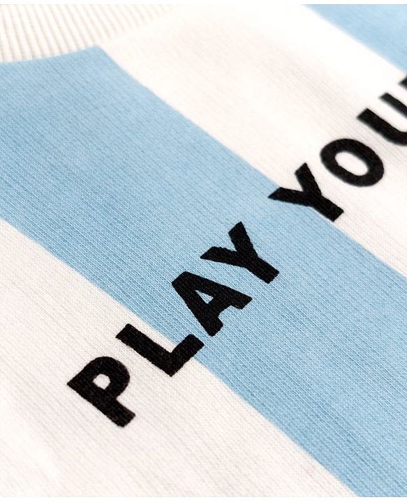 Pine Kids Knit Full Sleeves Striped & Text Printed Sweatshirt - White & Light Blue