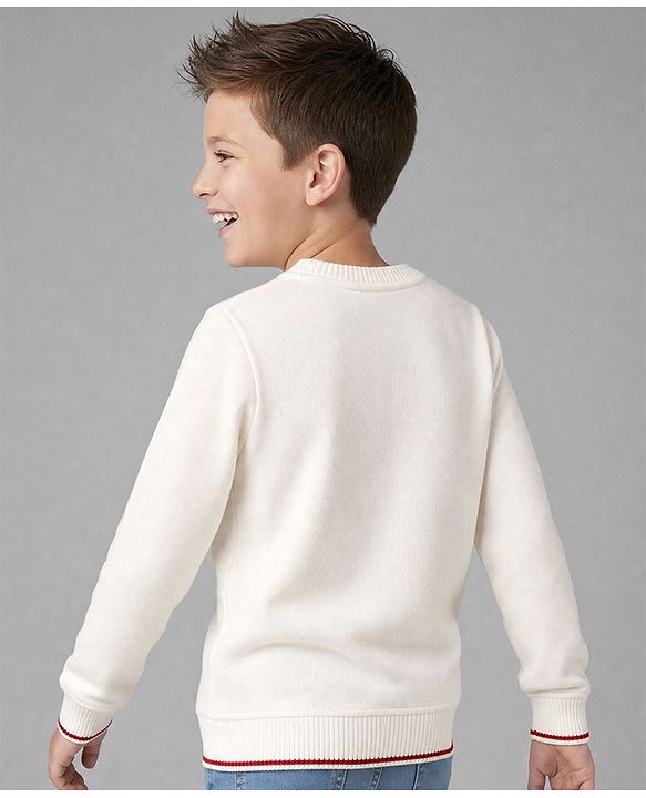 Pine Kids Cotton Mixes Knit Sweatshirt with Full Sleeves and West Coast College League Text Print - Off White