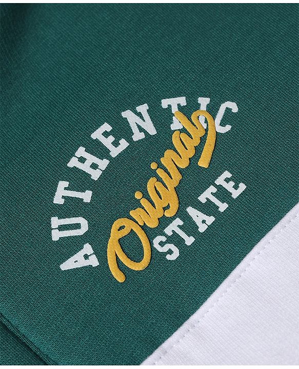 Babyhug Fleece Knit Heavy Gauge Full Sleeves Front Open Warm Hooded Sweatshirt With Text Print - Dark Green