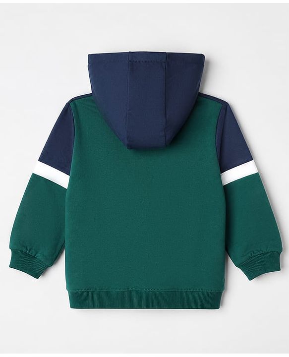Babyhug Heavy Gauge Fleece Knit Full Sleeves Hooded Sweat Jacket With Text Print - Navy Blue