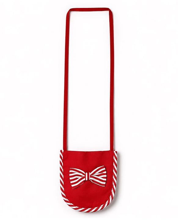Babyhug Woven One Piece Dress and Purse with Sleeveless and Striped Print - Red