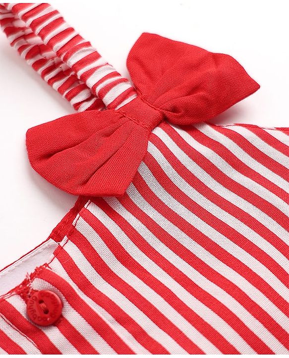 Babyhug Woven One Piece Dress and Purse with Sleeveless and Striped Print - Red