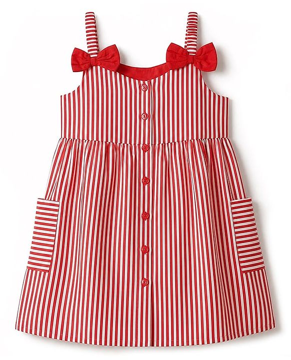 Babyhug Woven One Piece Dress and Purse with Sleeveless and Striped Print - Red