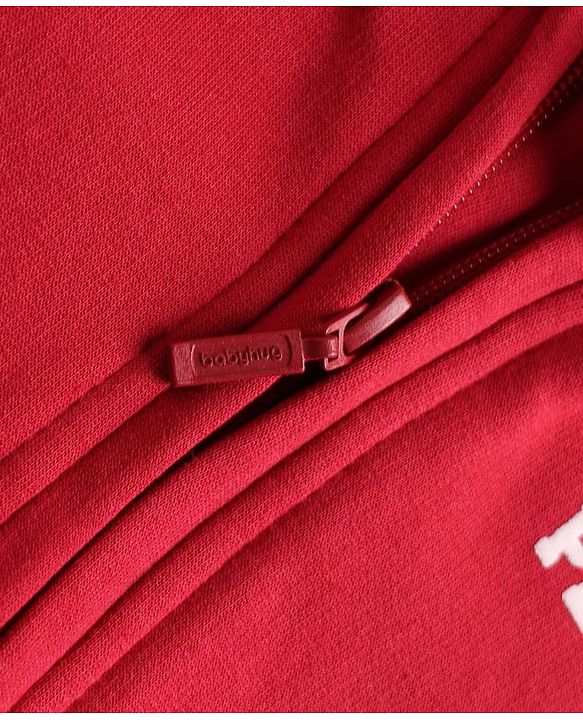 Babyhug Fleece Knit Full Sleeves Front Open Heavy Gauge Warm Sweatshirt With Awesome Player Print - Red