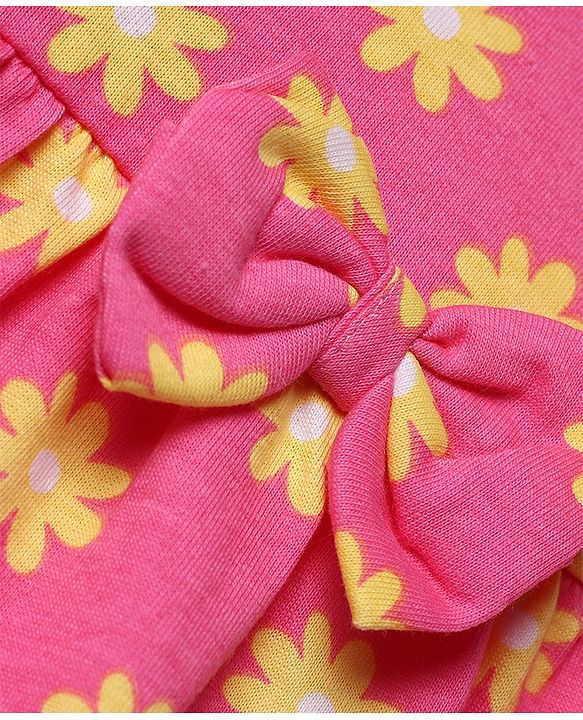 Babyhug Single Jersey Knit Frock with Half Sleeves, Flutter Sleeves and Floral Print in Pink