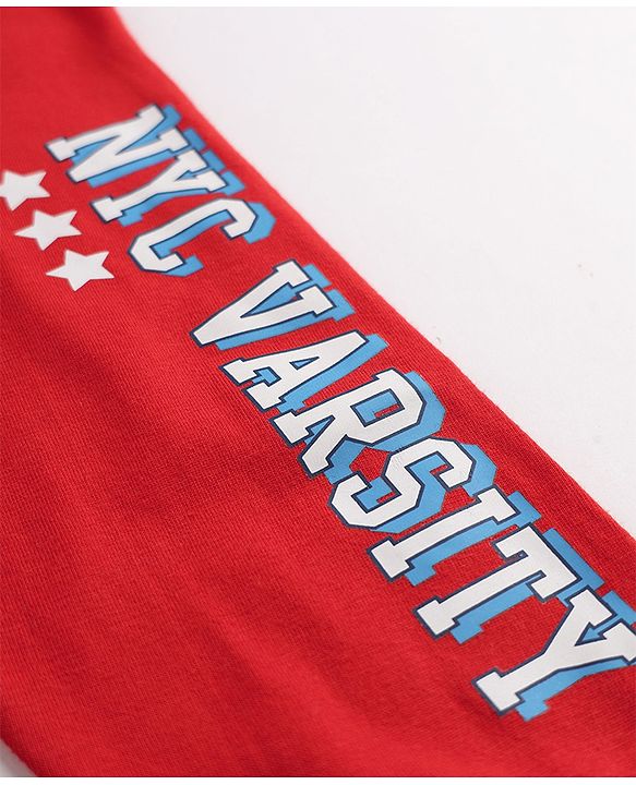 Babyhug Cotton Jersey Knit Full Length Lounge Pant with Drawstring and Nyc Varsity Text in Blue Yellow & Red Pack of 3