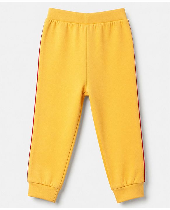 Babyhug Cotton Jersey Knit Full Length Lounge Pant with Drawstring and Nyc Varsity Text in Blue Yellow & Red Pack of 3