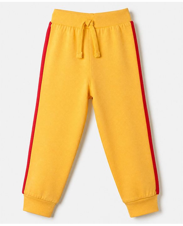 Babyhug Cotton Jersey Knit Full Length Lounge Pant with Drawstring and Nyc Varsity Text in Blue Yellow & Red Pack of 3