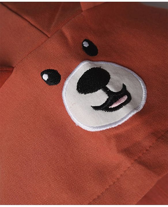 Babyhug Heavy Gauge Fleece Knit Front Open Full Sleeves Warm Hooded Sweat Jacket With Applique - Coral