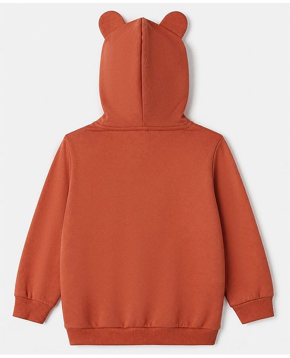 Babyhug Heavy Gauge Fleece Knit Front Open Full Sleeves Warm Hooded Sweat Jacket With Applique - Coral