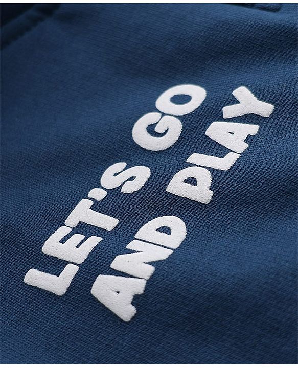 Babyhug Fleece Knit Front OPen Heavy Gauge Warm Full Sleeves Hooded Sweatshirt With Bear Patch & Text Print - Navy Blue