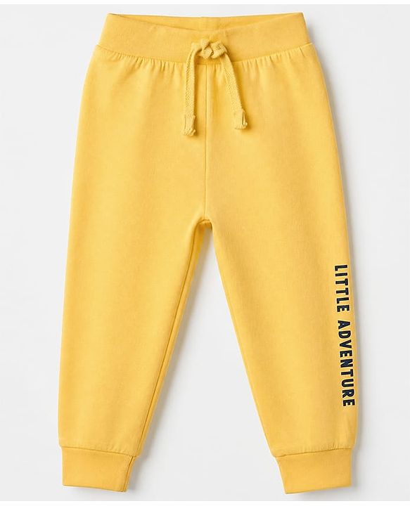 Babyhug Cotton Jersey Knit Full Length Lounge Pants With Text Print Pack Of 3 - Mustard Olive Green & Navy Blue