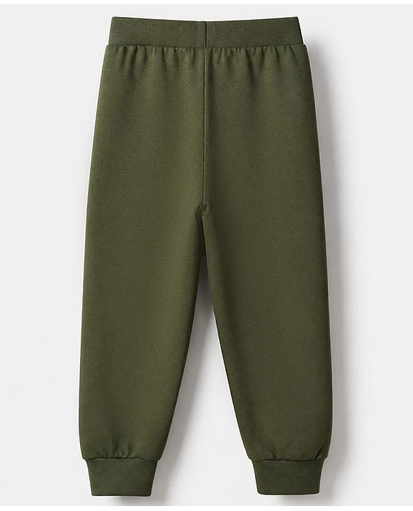Babyhug Cotton Jersey Knit Full Length Lounge Pants With Text Print Pack Of 3 - Mustard Olive Green & Navy Blue