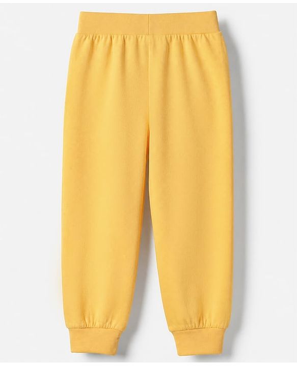 Babyhug Cotton Jersey Knit Full Length Lounge Pants With Text Print Pack Of 3 - Mustard Olive Green & Navy Blue