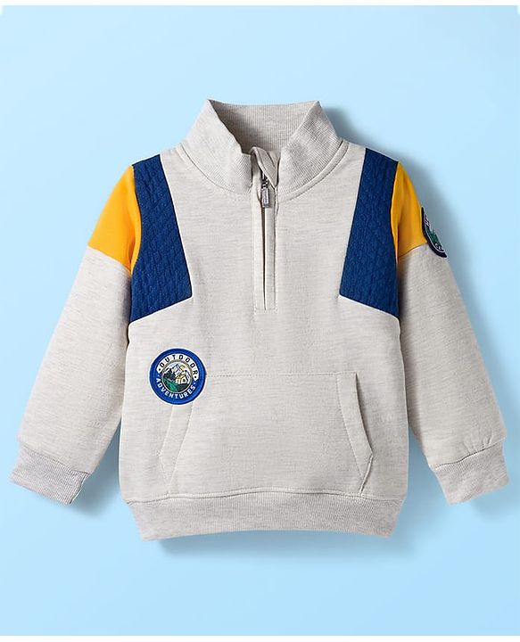 Babyhug Fleece Knit Sweatshirt with Full Sleeves and Outdoor Adventures Patch in Grey