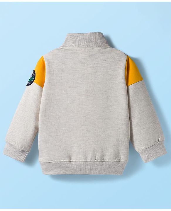 Babyhug Fleece Knit Sweatshirt with Full Sleeves and Outdoor Adventures Patch in Grey