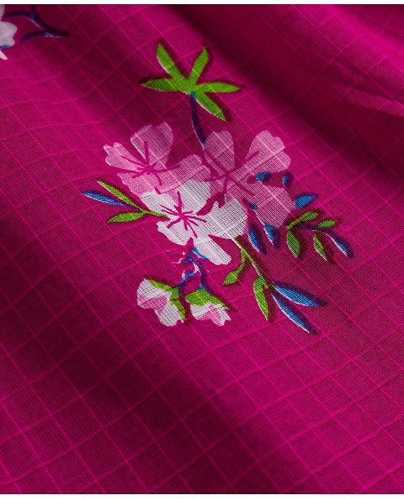 Babyhug 100% Cotton Woven Half Sleeves Frock with Floral Print & Applique - Pink