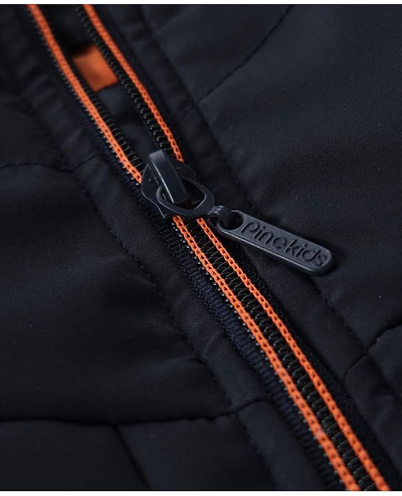 Pine Kids Woven Padded Winter Jacket with Full Sleeves - Navy Blue