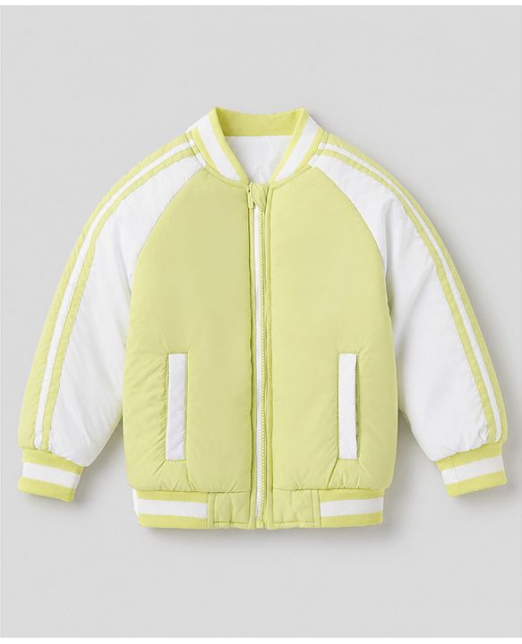 Pine Kids Woven Full Raglan Sleeves Bomber Jacket with Color Block Print - Limegreen